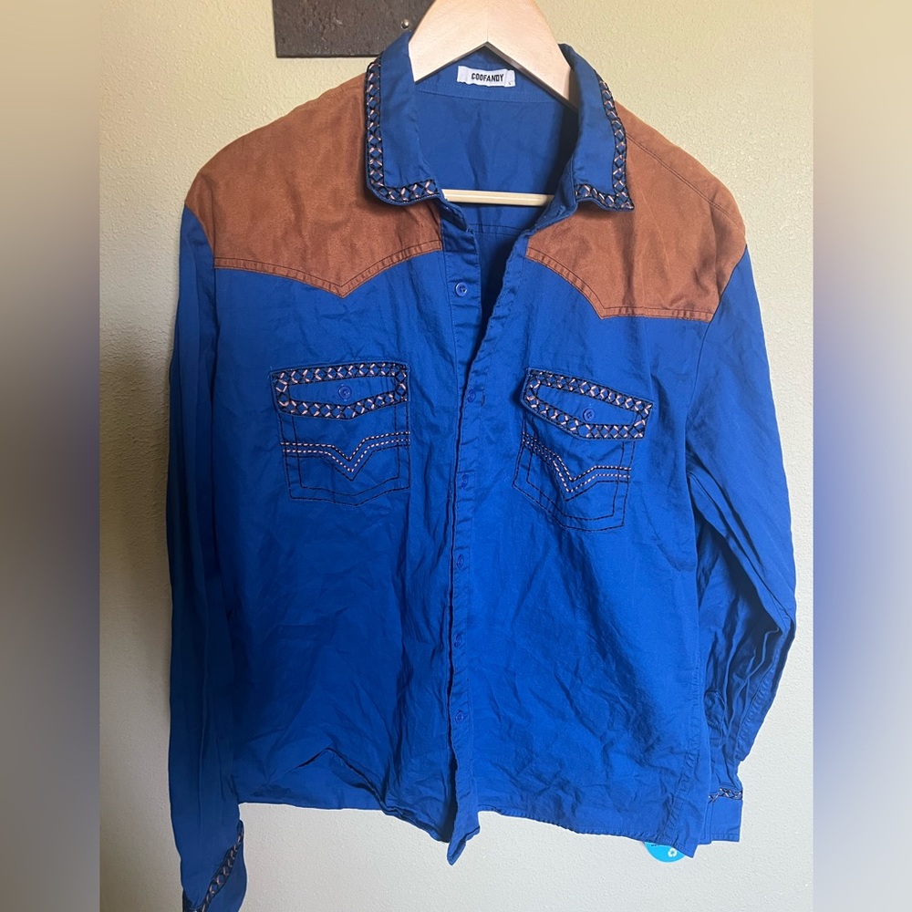 Coofandy Western Shirt Jacket in Blue and Brown